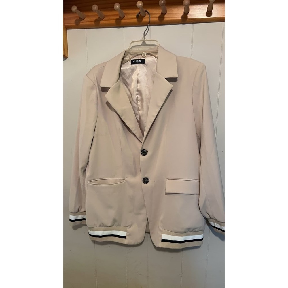 ChicMe Women's Beige Blazer with Striped Hem